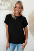 Solid Corded Textured Knit Exposed Stitching T-shirt