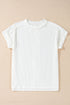 Solid Corded Textured Knit Exposed Stitching T-shirt