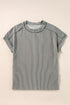 Solid Corded Textured Knit Exposed Stitching T-shirt