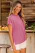 Solid Corded Textured Knit Exposed Stitching T-shirt