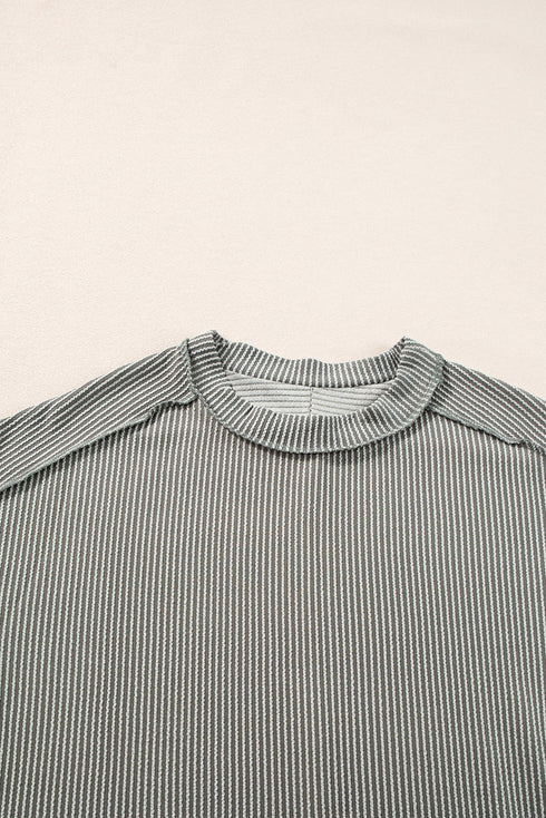 Solid Corded Textured Knit Exposed Stitching T-shirt