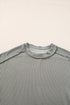 Solid Corded Textured Knit Exposed Stitching T-shirt