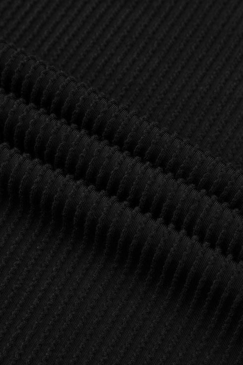 Solid Corded Textured Knit Exposed Stitching T-shirt