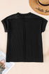 Solid Corded Textured Knit Exposed Stitching T-shirt