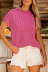 Solid Corded Textured Knit Exposed Stitching T-shirt