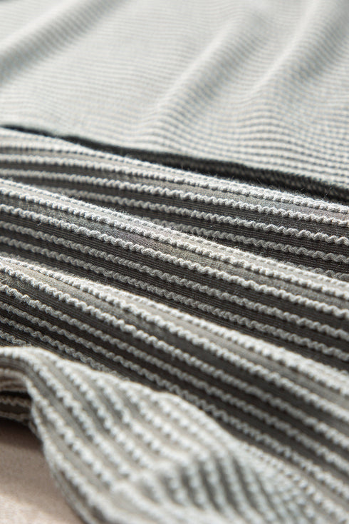 Solid Corded Textured Knit Exposed Stitching T-shirt