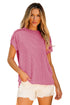 Solid Corded Textured Knit Exposed Stitching T-shirt