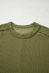 Solid Corded Textured Knit Exposed Stitching T-shirt