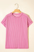 Solid Corded Textured Knit Exposed Stitching T-shirt