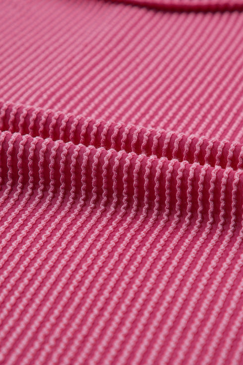 Solid Corded Textured Knit Exposed Stitching T-shirt