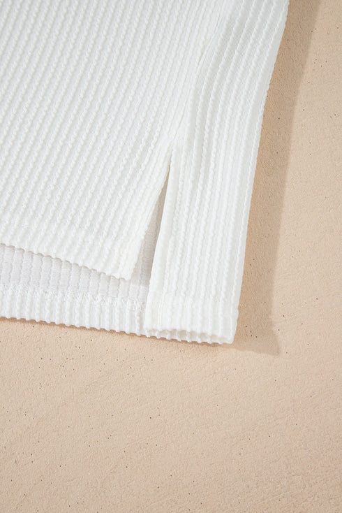 Solid Corded Textured Knit Exposed Stitching T-shirt