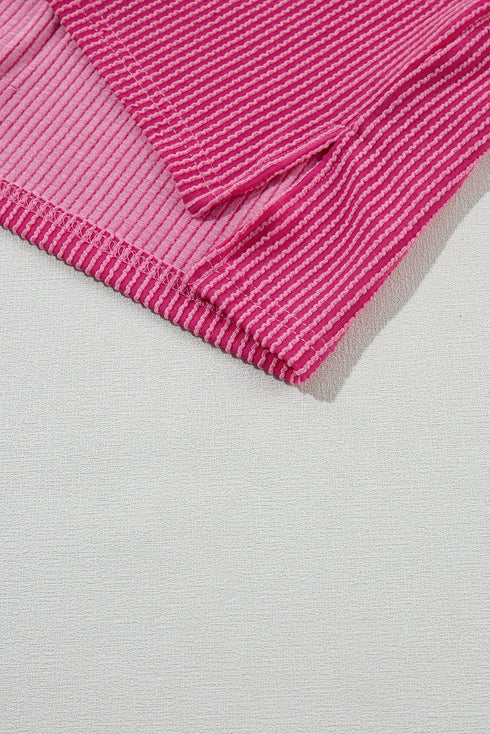 Solid Corded Textured Knit Exposed Stitching T-shirt