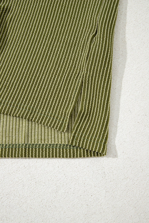 Solid Corded Textured Knit Exposed Stitching T-shirt