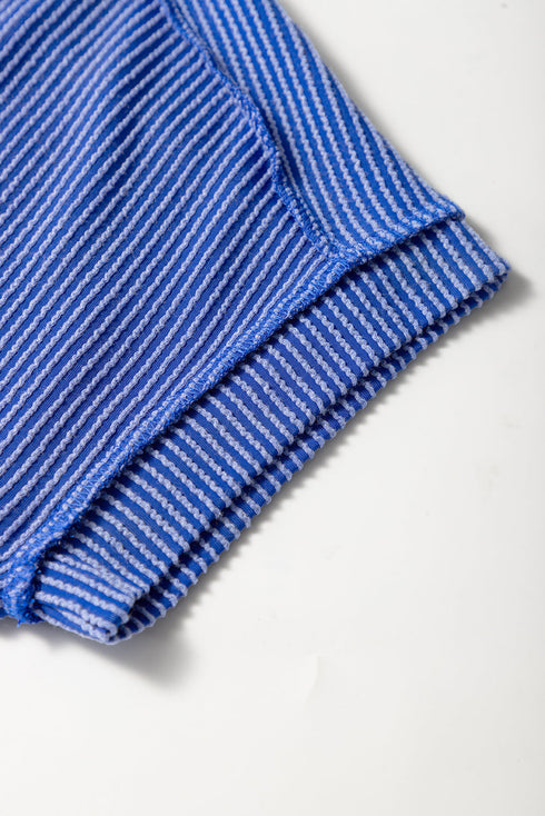 Solid Corded Textured Knit Exposed Stitching T-shirt