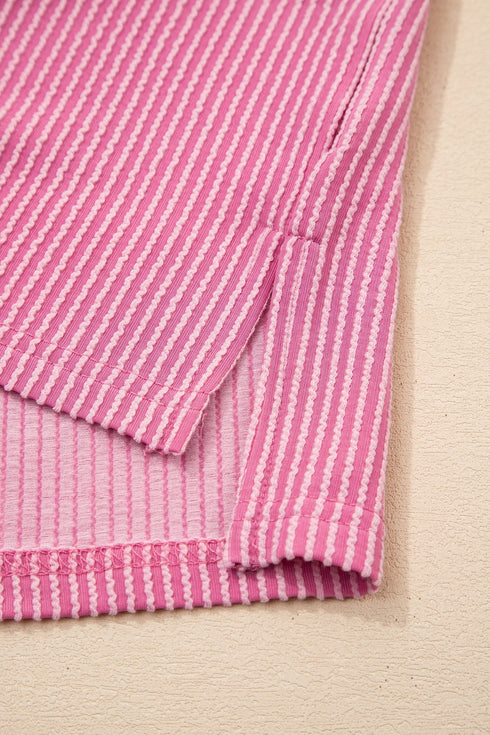 Solid Corded Textured Knit Exposed Stitching T-shirt