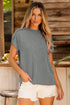 Solid Corded Textured Knit Exposed Stitching T-shirt