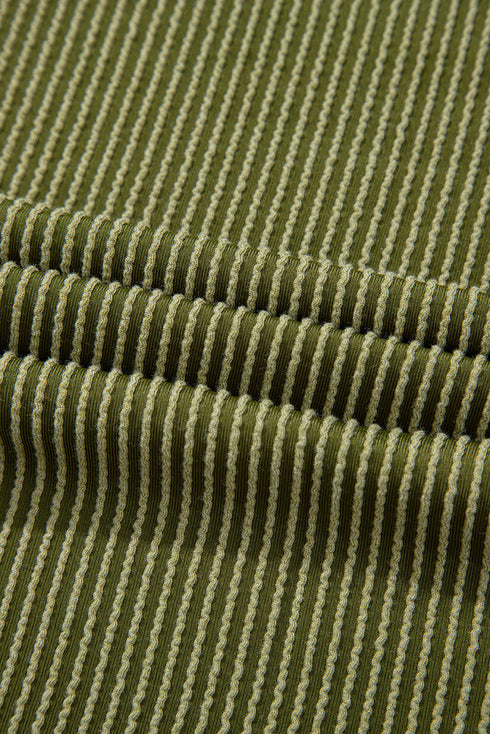 Solid Corded Textured Knit Exposed Stitching T-shirt