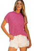 Solid Corded Textured Knit Exposed Stitching T-shirt