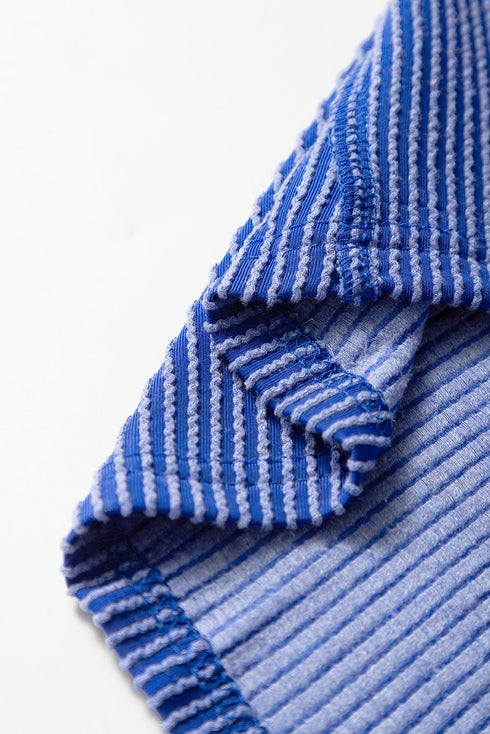 Solid Corded Textured Knit Exposed Stitching T-shirt