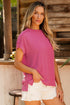 Solid Corded Textured Knit Exposed Stitching T-shirt