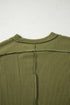 Solid Corded Textured Knit Exposed Stitching T-shirt