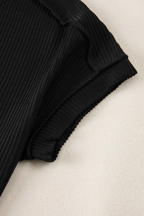 Solid Corded Textured Knit Exposed Stitching T-shirt