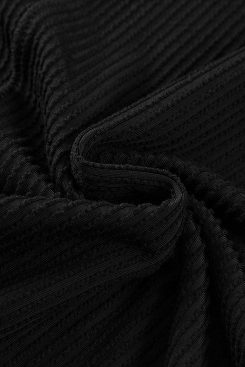 Solid Corded Textured Knit Exposed Stitching T-shirt