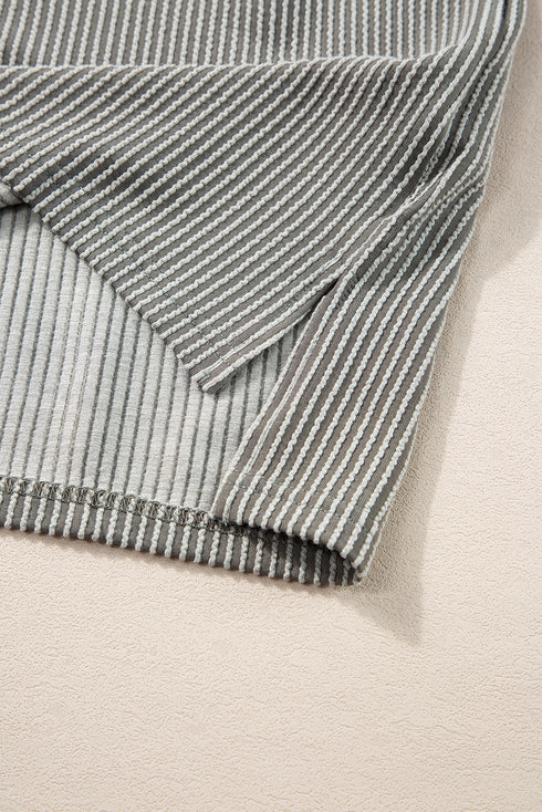 Solid Corded Textured Knit Exposed Stitching T-shirt
