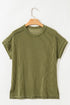 Solid Corded Textured Knit Exposed Stitching T-shirt