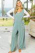 Solid Corded Tie Strap V Neck Wide Leg Jumpsuit