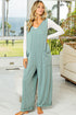 Solid Corded Tie Strap V Neck Wide Leg Jumpsuit