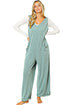 Solid Corded Tie Strap V Neck Wide Leg Jumpsuit