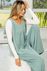 Solid Corded Tie Strap V Neck Wide Leg Jumpsuit
