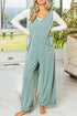 Solid Corded Tie Strap V Neck Wide Leg Jumpsuit