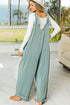 Solid Corded Tie Strap V Neck Wide Leg Jumpsuit