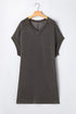 Solid Corded V Neck Pocket Plus Size Mini Dress