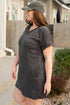 Solid Corded V Neck Pocket Plus Size Mini Dress