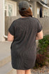 Solid Corded V Neck Pocket Plus Size Mini Dress
