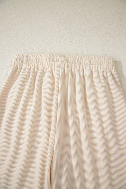 Solid Corduroy Drawstring Elastic Waist Relaxed Pants