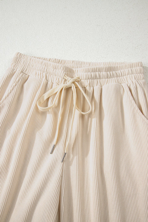Solid Corduroy Drawstring Elastic Waist Relaxed Pants