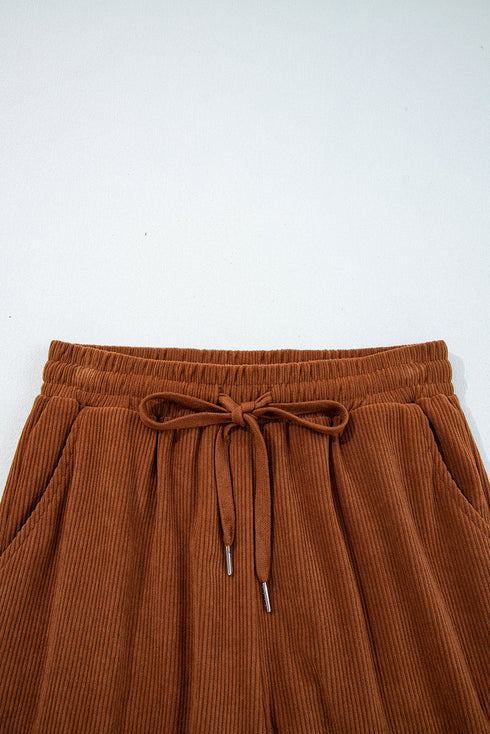Solid Corduroy Drawstring Elastic Waist Relaxed Pants