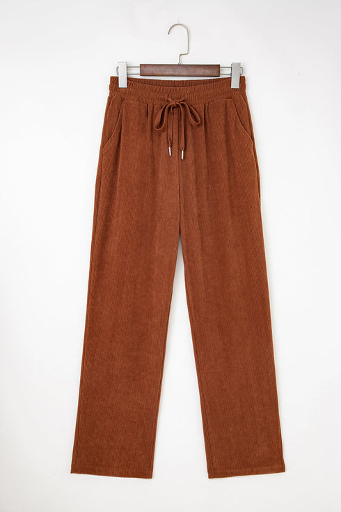 Solid Corduroy Drawstring Elastic Waist Relaxed Pants