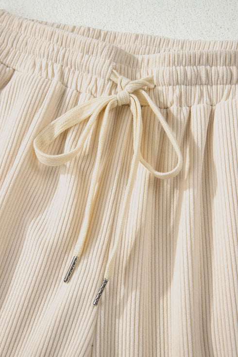 Solid Corduroy Drawstring Elastic Waist Relaxed Pants