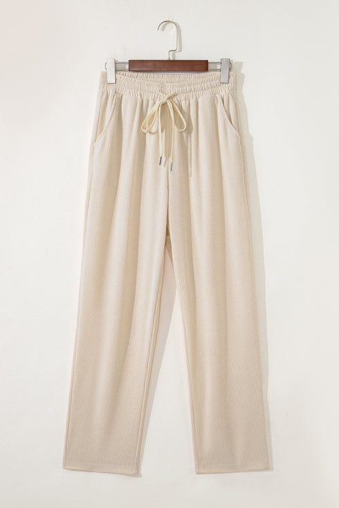 Solid Corduroy Drawstring Elastic Waist Relaxed Pants