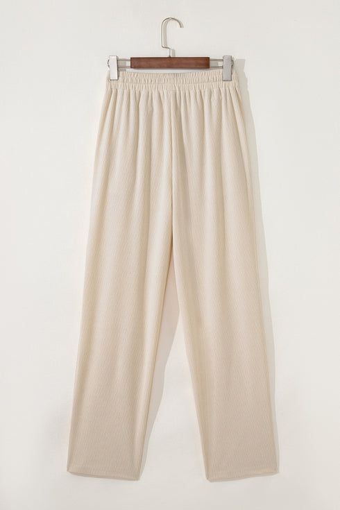 Solid Corduroy Drawstring Elastic Waist Relaxed Pants