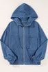 Solid Corduroy Drawstring Hooded Zip Up Jacket