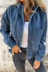Solid Corduroy Drawstring Hooded Zip Up Jacket