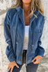 Solid Corduroy Drawstring Hooded Zip Up Jacket