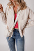 Solid Corduroy Drawstring Hooded Zip Up Jacket
