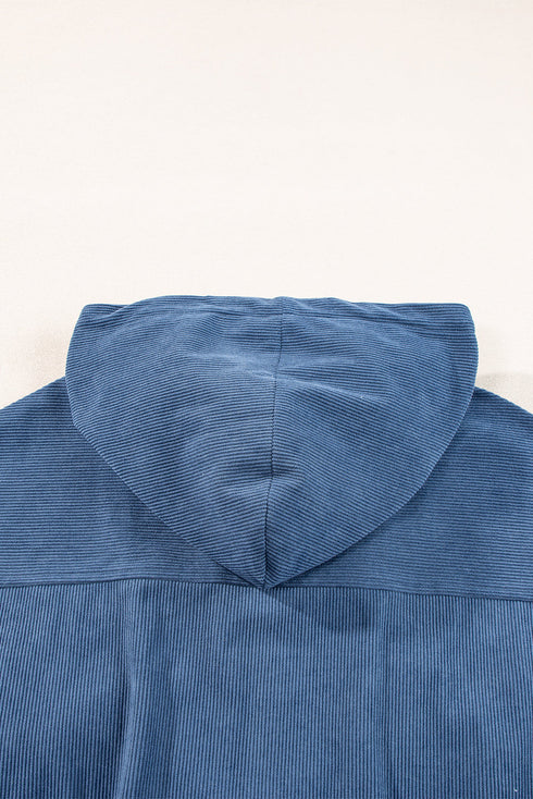 Solid Corduroy Drawstring Hooded Zip Up Jacket